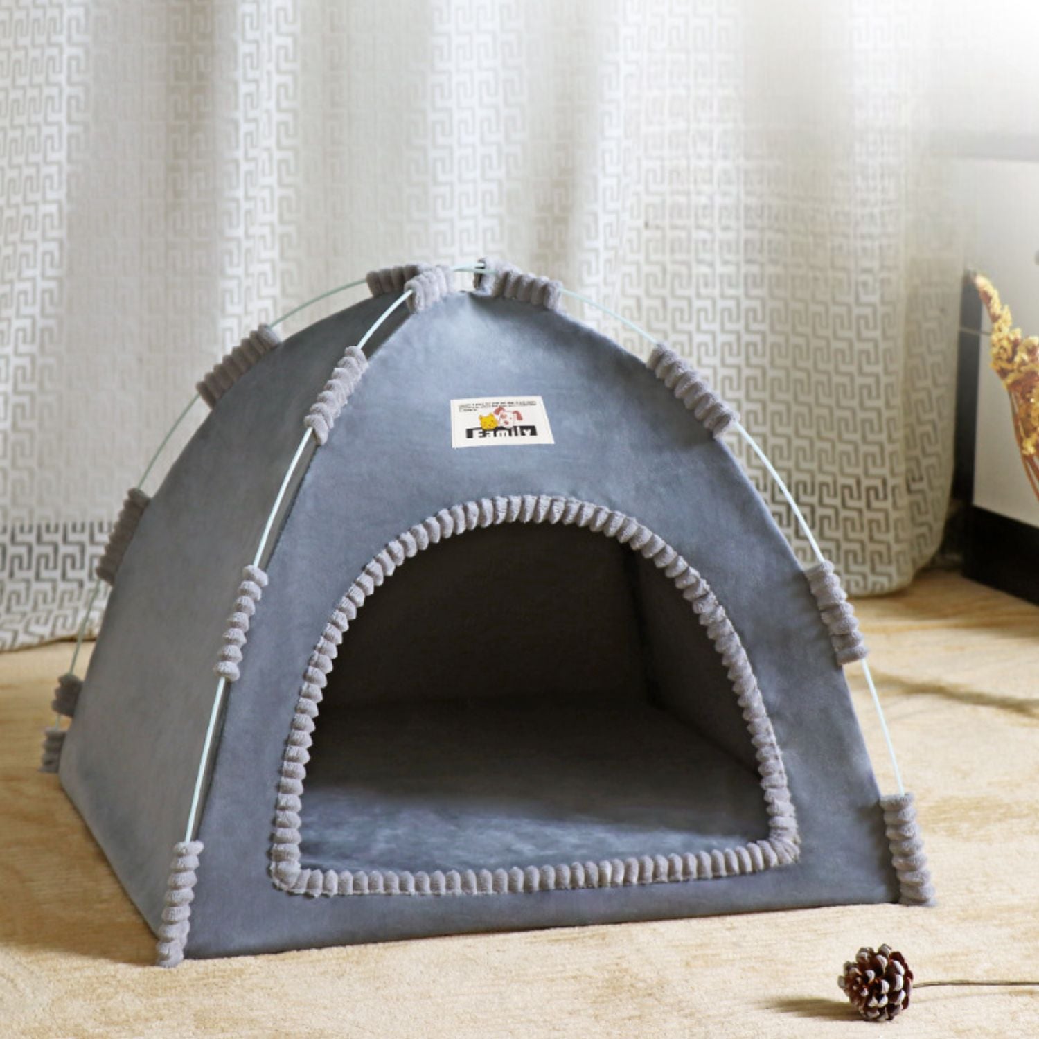 Hond Kat Tent Opvouwbaar grijs met borstelrand